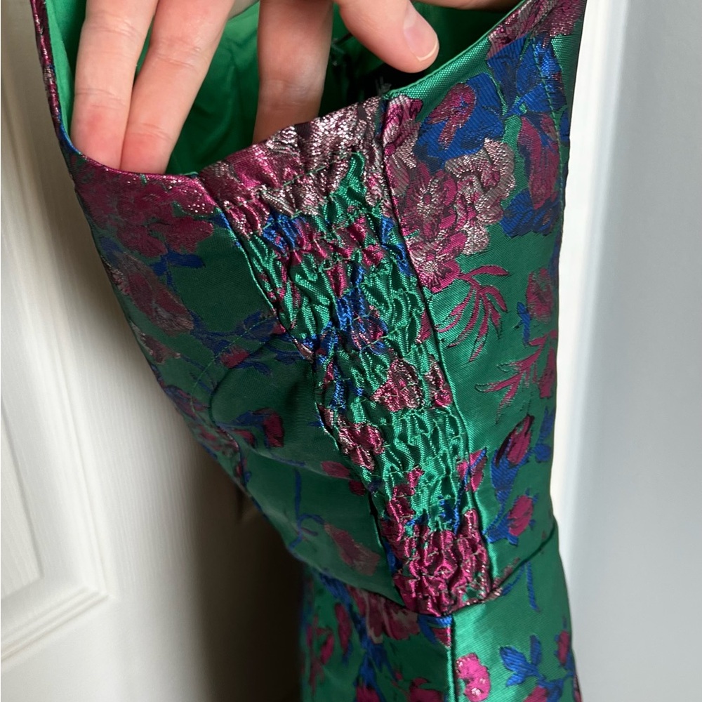 Lulus Compelling Drama Green Floral Jacquard Lurex Bustier Mini Dress - Size XL - Picture 4 of 7